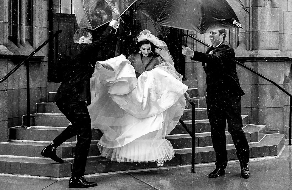 Jen Boris Photo - CWS gallery image - bride exiting under umbrellas